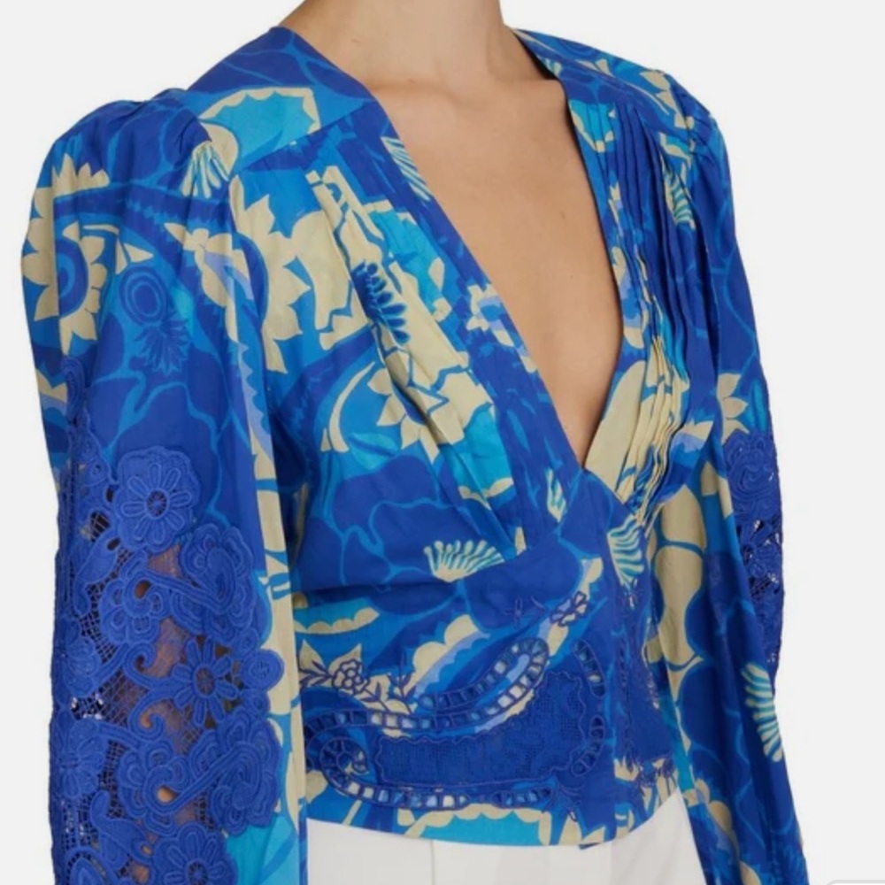 FARM Rio Blue and Beige Floral Blouse - Picture 3 of 3